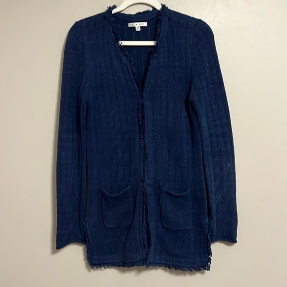 CAbi Sweaters - CAbi Duchess Longline Cardigan Sweater Frayed Edge Blue Multicolor Flecks XS